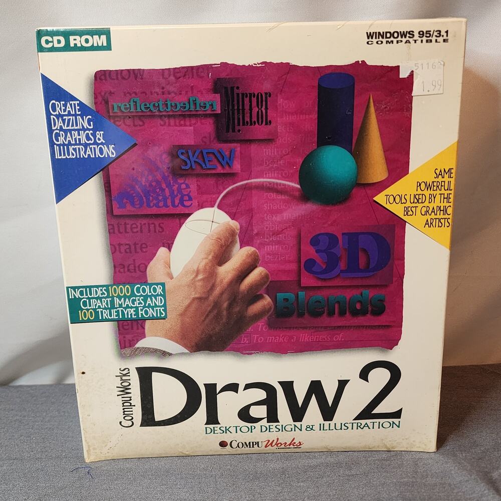 CompuWorks Draw 2 PC CD desktop design illustration clipart truetype fonts tools